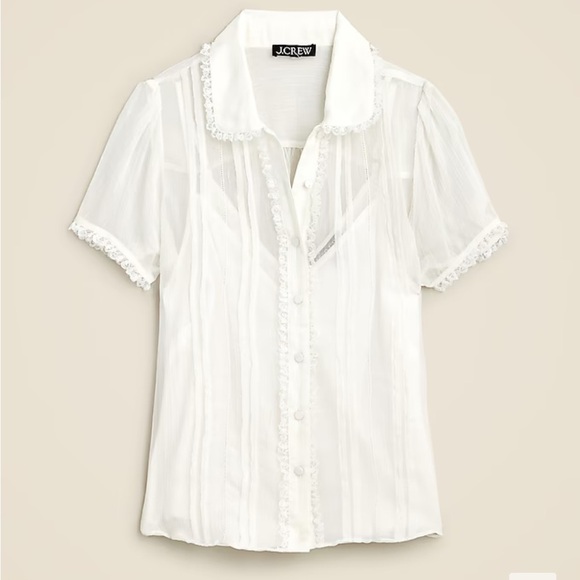 J crew Sheer lace-trim button-up shirt - Picture 1 of 2